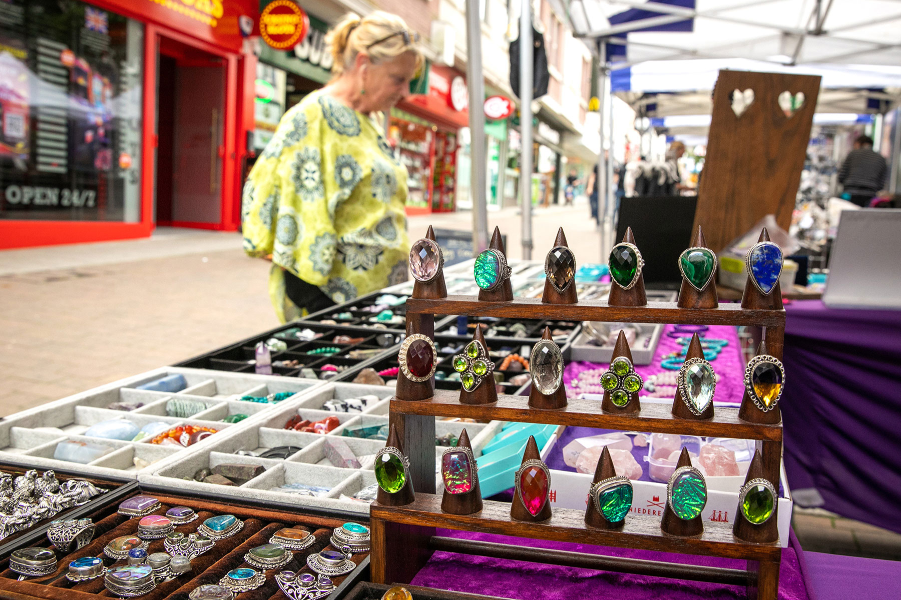 Craft fayre stall selling crystal jewellery in Aldershot Town Centre