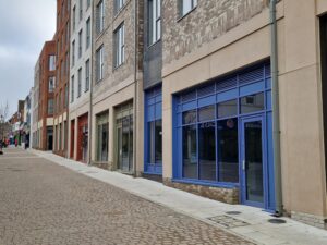 blue retail shopfront in Union Yard, Aldershot.