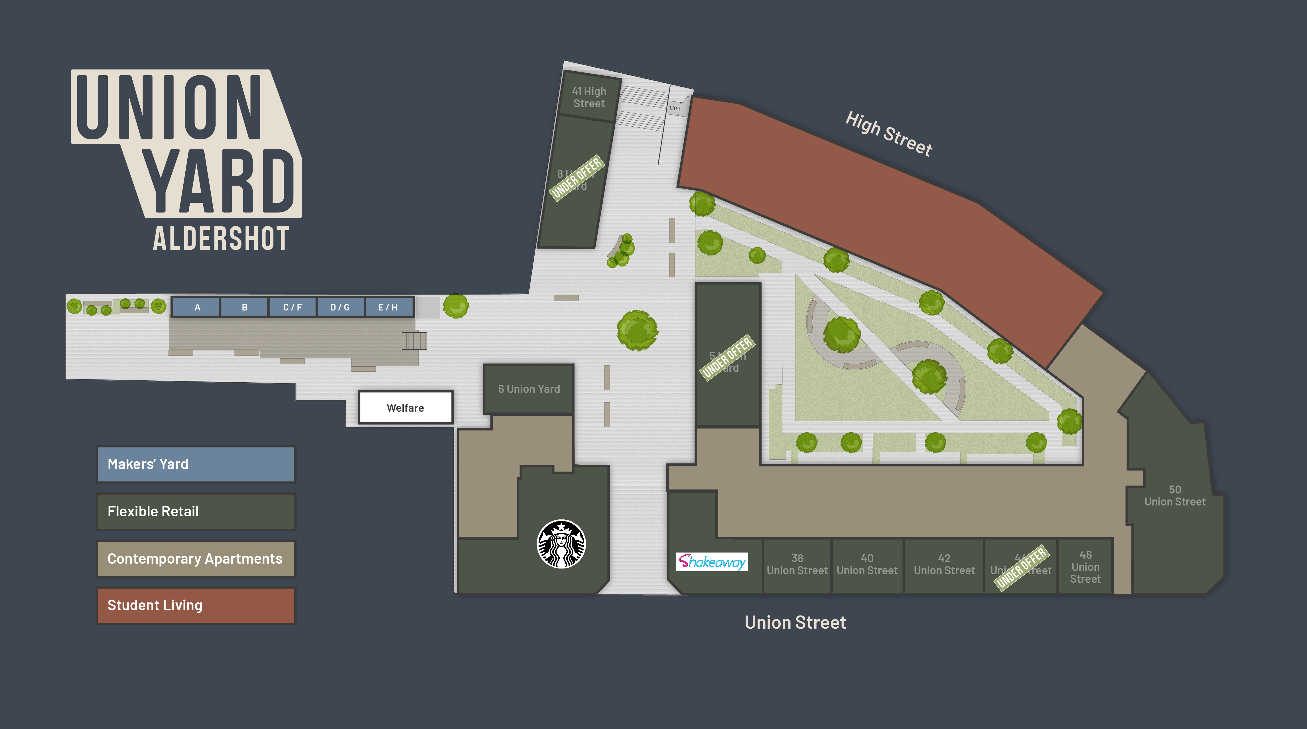 Union Yard, Aldershot site plan as at July 2025