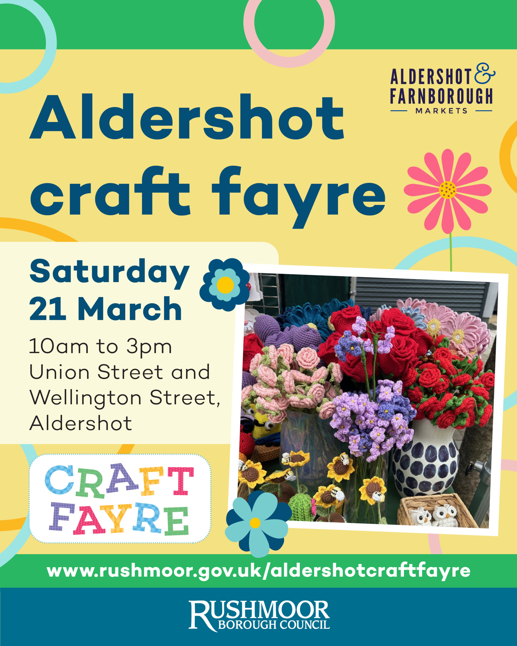 Flyer for Aldershot Craft Fayre on 21 March 2026